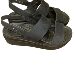 Crocs literide WOMENS BROOKLYN PLATFORM Black WEDGE SANDAL size 9